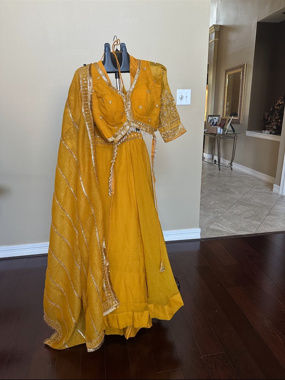 Mustard Yellow Indian Lehenga Choli with Embellished Dupatta